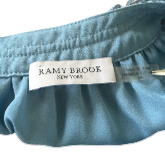 Ramy Brook Paisley Jolie  Blue Asym Hem Ruffle Neck Keyhole Midi Dress Sz. Small - Picture 7 of 7